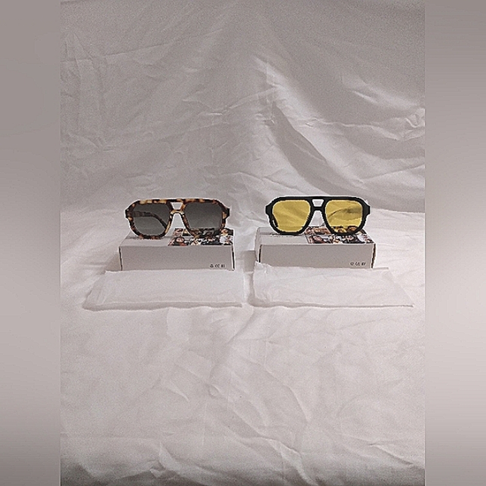 Livho Trendy Polarized Aviator Sunglasses Tortoise Yellow Tint/ Green Tint